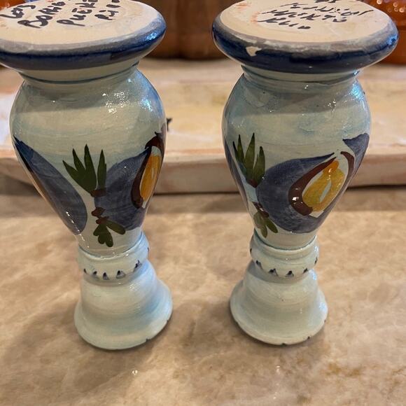 Handmade art Pottery blue candlestick candleholders x2 Puerto Rico 6-1/4” - Picture 6 of 8